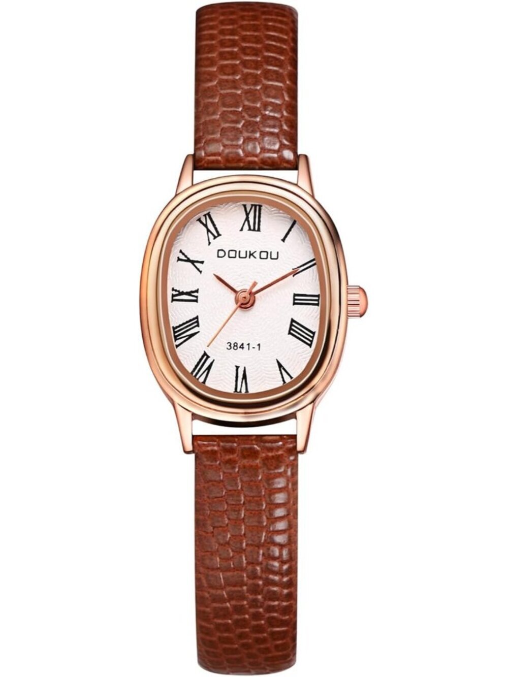 Women's Brown Analog Quartz Leather Simple Petite Oval Classic Casual Watch